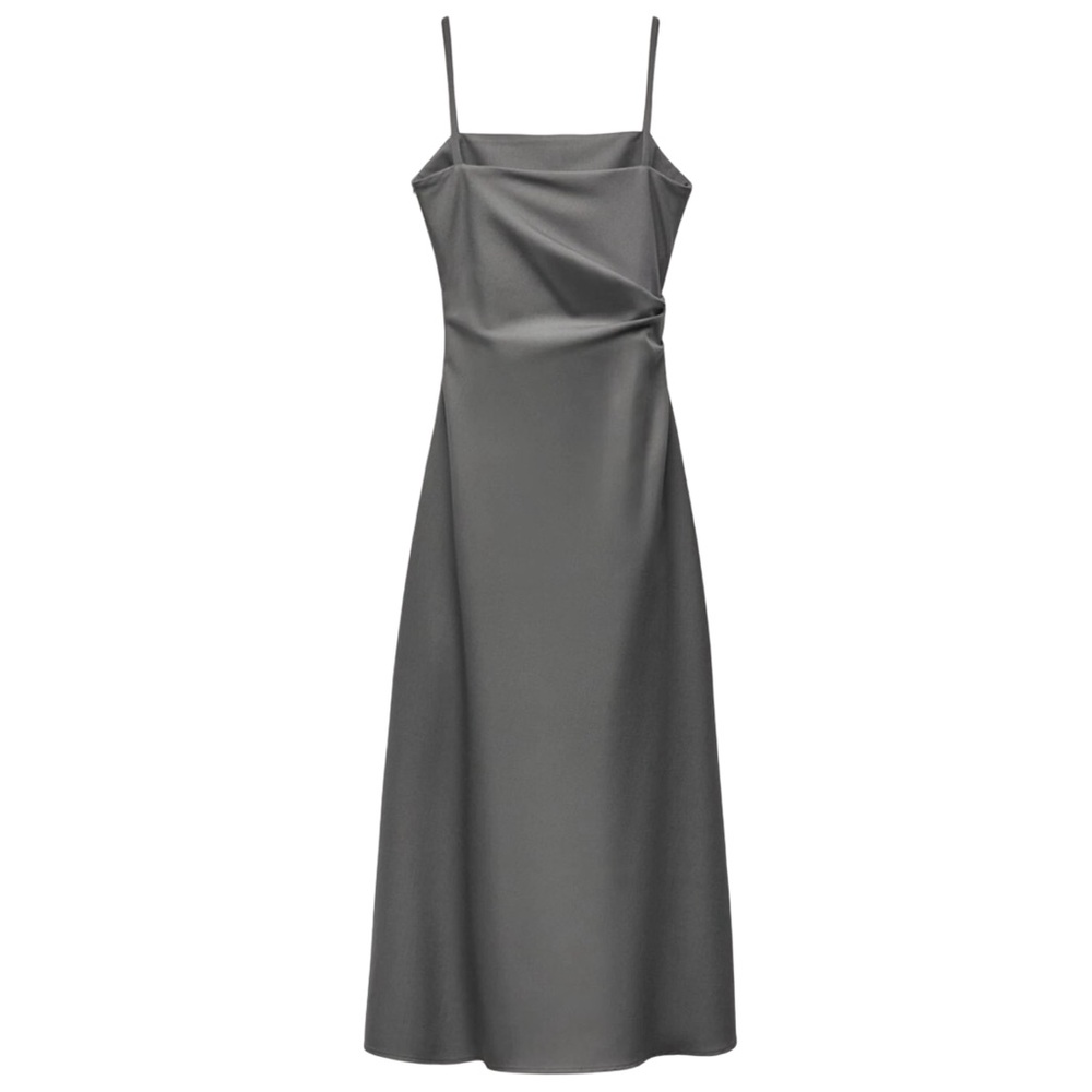 Zara ZW Collection Grey Khaki Wool Blend Draped Maxi Dress NWT Event - Picture 7 of 15